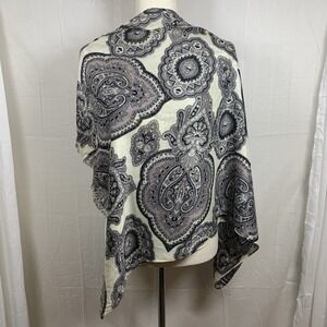 J. Crew 100% Viscose Paisley Oversized Scarf Wrap Ivory Lilac Black Gray‎ Mauve